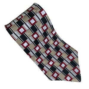 VTG Wembley‎ Necktie Mens OS Geometric Silk Red Black Grey Tan Minimalist 57x4